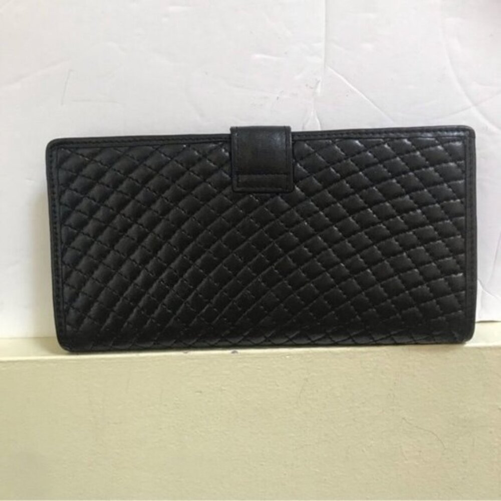 BALLY 80s Vintage Quilted Lambskin Logo Wallet Clutch Black Fold Zipper Bag Gold - Picture 5 of 16